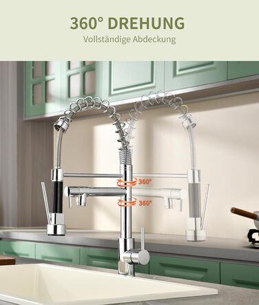 Кухонний змішувач з витяжною лійкою, 360° обертання, 2 режими, нержавіюча сталь, преміум-якість