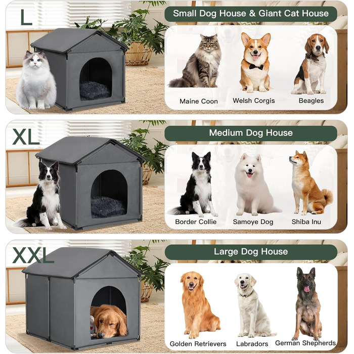 Будка для котів та собак: велика, м'яка, 56x51x46 см. Підходить для Бігль, Французький бульдог, Вельський коргі. З м'яким килимком.