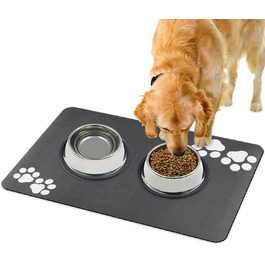 Підкладка під миску для собак та котів, 60x40 см, з принтом лапок, неслизька, водовідштовхувальна, легко миється (темно-сірий)
