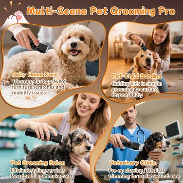 Набір для стрижки собак 4 в 1 Ninonly: тиха, акумуляторна машинка для собак та котів з 4 насадками для тіла, лап, очей та вух. Тример для лап. Чорний колір.