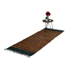 Relaxdays Leather and Cotton Patchwork Rug