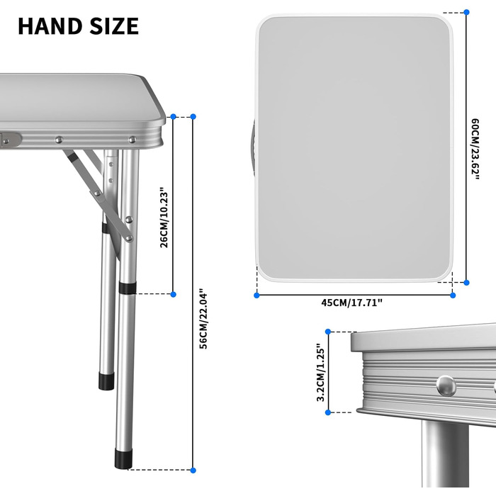 Складний алюмінієвий стіл для пікніка, кемпінгу, саду та вечірок 120x60x70 см, регульована висота