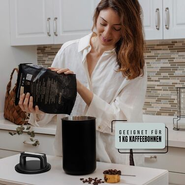 Кейсі для кави KC Kitchen & Co. – герметичний контейнер для 1 кг кавових зерен з нержавіючої сталі з вакуумним кришкою та захистом аромату – для кави, чаю, цукру, мюслі, чорний матовий (2800 мл)