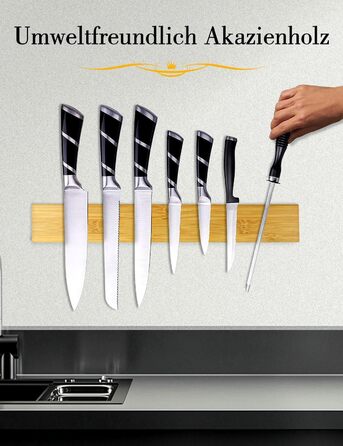 [50cm Pro] Magnetic Knife Strip, Trhillsbrad 50cm Magnetic Knife Holder Wood Knife Rail Self-Adhesive, Silver Wall Mount Magnetic Strip No Drilling Knife Holder