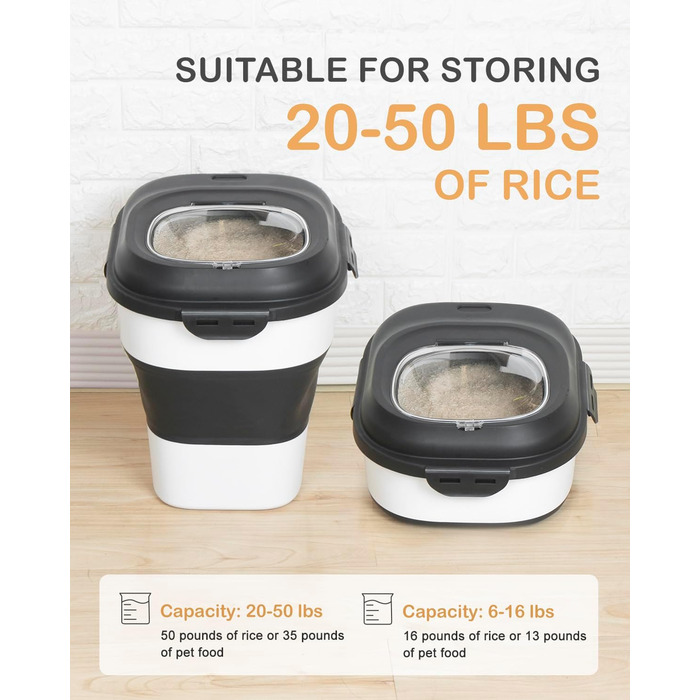 Контейнер для зберігання рису, складний, з колесами, герметичний, з мірним стаканчиком та лопаткою, для рису, кормів, борошна, темно-зелений/9-13,6 кг (чорний/9-22,7 кг)