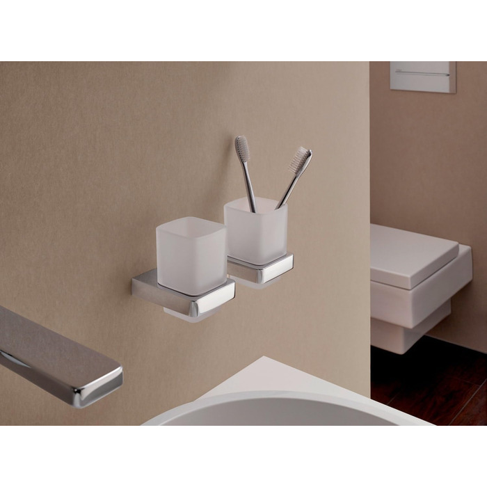 EMCO Trend Toothbrush Holder, Bathroom Accessories, Satin Crystal Glass/Chrome, 022000100, Metal, Grey, One Size