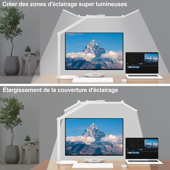 LED лампа настільна 72 см з регулюванням яскравості, денне світло, поворотна, для офісу та дому, автоматична лампа для роботи та малювання, білий колір