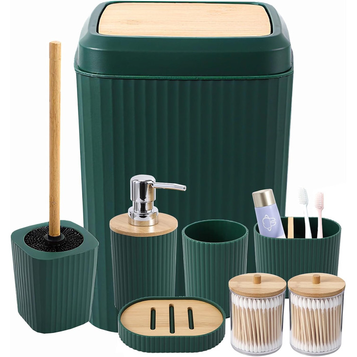 Комплект аксесуарів для ванної кімнати: душовий завіс та килимки (темно-зелений)