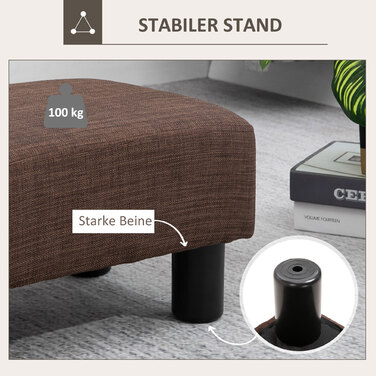 HOMCOM Footstool Ottoman - Holds up to 100 kg, Rectangular Upholstered Footstool for Living Room, Hallway, Brown, 40 x 30 x 24 cm