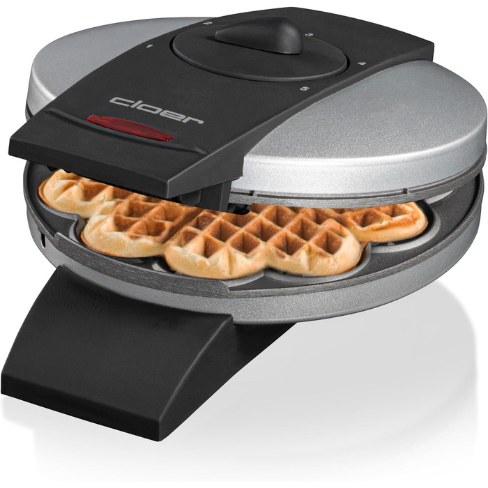 Вафельниця Cloer 1629 для класичних вафель у формі серця, 930 Вт, розмір вафелі 15,5 см, регульований ступінь прожарювання, метал, сріблястого кольору