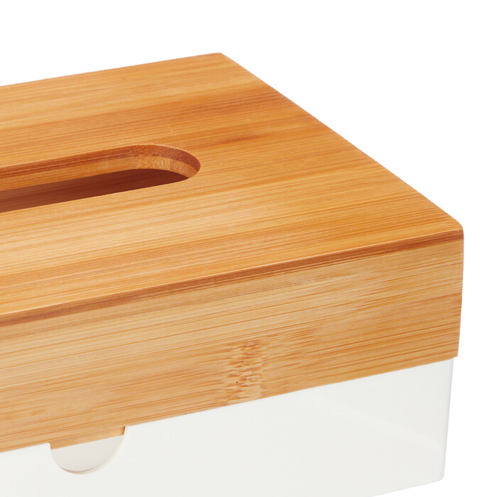 Relaxdays White Towel Box with Bamboo Lid