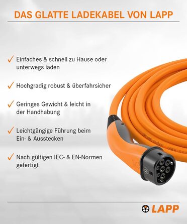 Кабель зарядки LAPP Mobility Typ 2 22 кВт, 7м - для електромобілів, 32А, 3-фазний, IP55, оранжевий