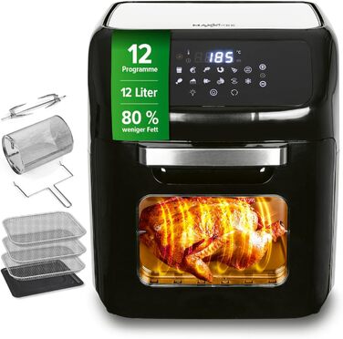 Цифрова аерофритюрниця MAXXMEE 12 л, 3-в-1: фритюрниця, гриль та духовка, чорна, без жиру, для картоплі фрі до 1,8 кг