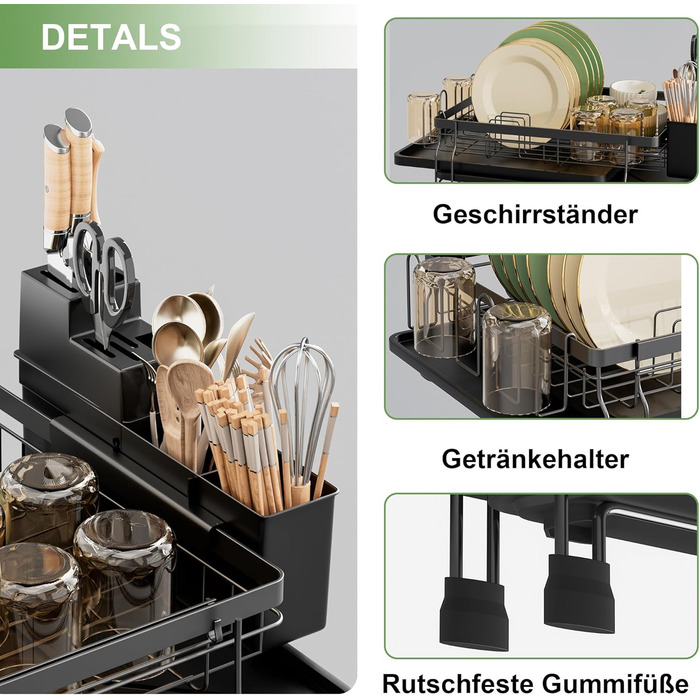 Підставка для посуду ROTTOGOON 2-рівнева з нержавіючої сталі, чорна, для кухонної стільниці