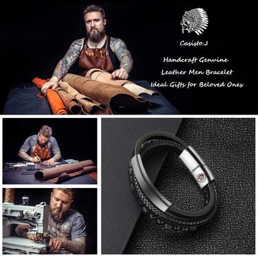 Чоловічий шкіряний браслет Casisto Lederarmband з гравіюванням, плетінка, магнітний замок (чорний/коричневий, 17.5 см)