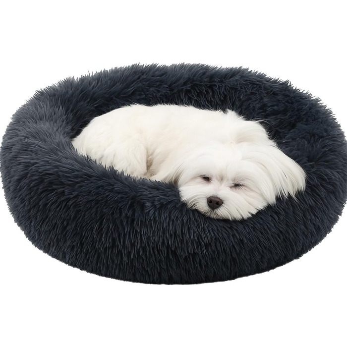 Кругле ліжко для собак та котів Flamingo, м'яке, донат, 55 см, сірий колір, знімний наповнювач