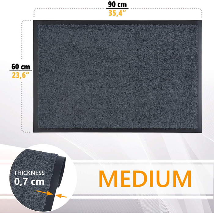 Килимок для входу GadHome 60x90 см, сірий антрацит: водовідштовхувальний, миючий, антиковзкий килимок для дому, коридору, кухні
