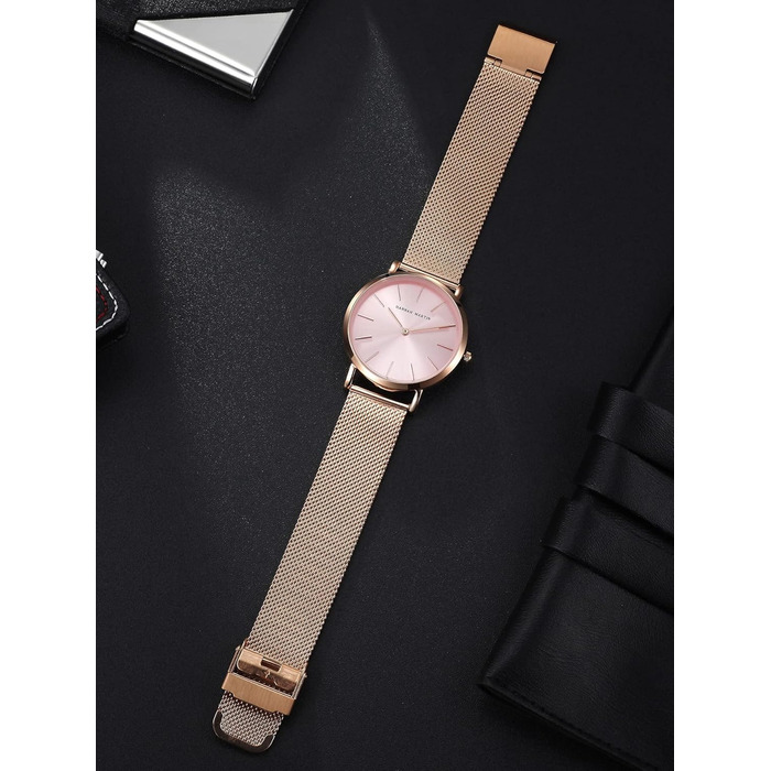Годинник жіночий Hannah Martin кварцовий аналоговий з нержавіючої сталі, водонепроникний, ультратонкий (рожеве покриття, браслет рожевого золота)