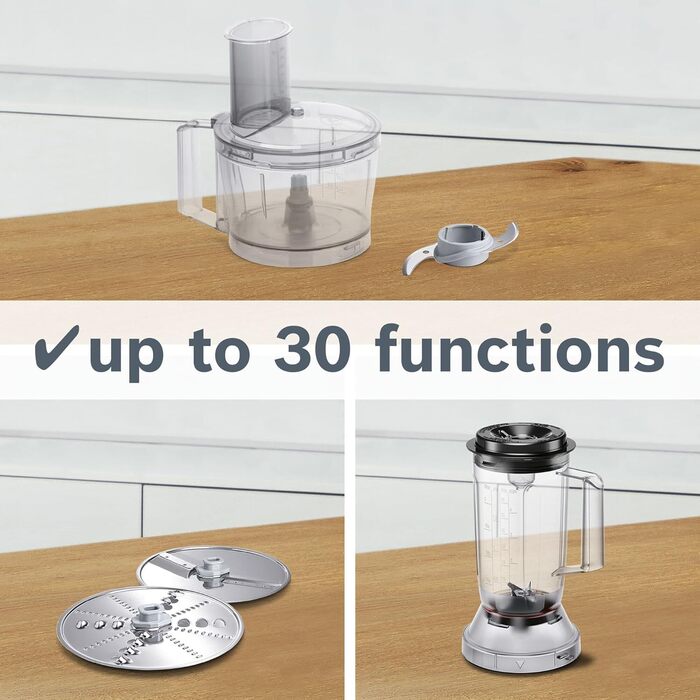Кухонний комбайн Bosch MultiTalent 3 MCM3201B, 800 Вт, 30 функцій, 2.3 л, міксер 1 л, універсальний ніж, насадки для нарізки і натирання, збивальна насадка, чорний