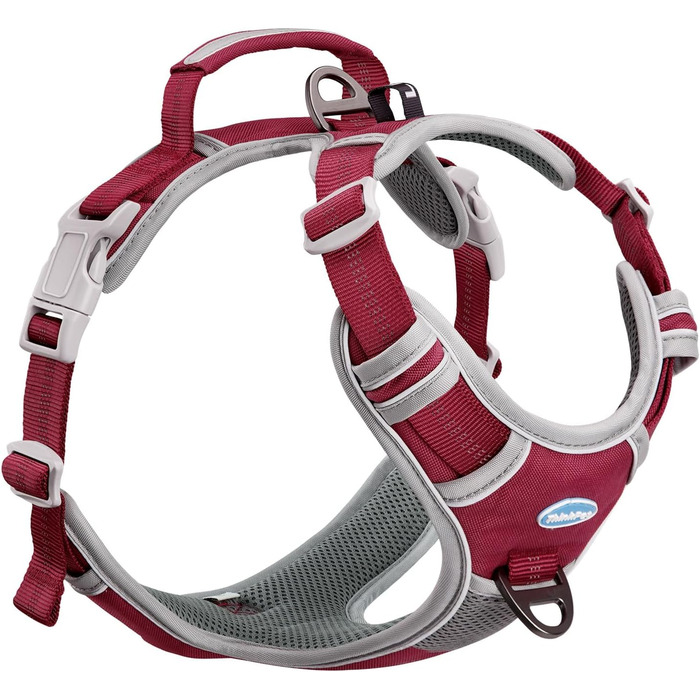 ThinkPet Шлейка для собак від тяги з ручкою - регульована, без тиску, світловідбиваюча, дихаюча, з м'якою підкладкою (S, Червона) Червона S (1 шт.)