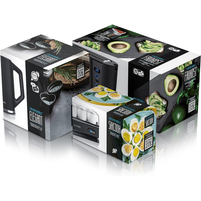 Набір Arendo: Електричний чайник 1.5л Cool Grey + Тостер на 4 тости + Електричний яйцеварник. Нержавіюча сталь