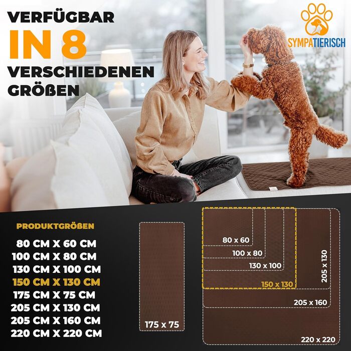 Водонепроникний коврик для собак SympaTierisch: захист дивану та ліжка, 150 x 130 см, коричневий