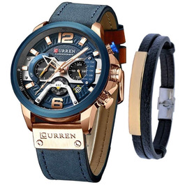 Чоловічий годинник CURREN, кварц, шкіряний ремінець, хронограф, стильний аксесуар, аналоговий годинник, подарунок для тата, друга, блакитний, кварцовий годинник, хронограф