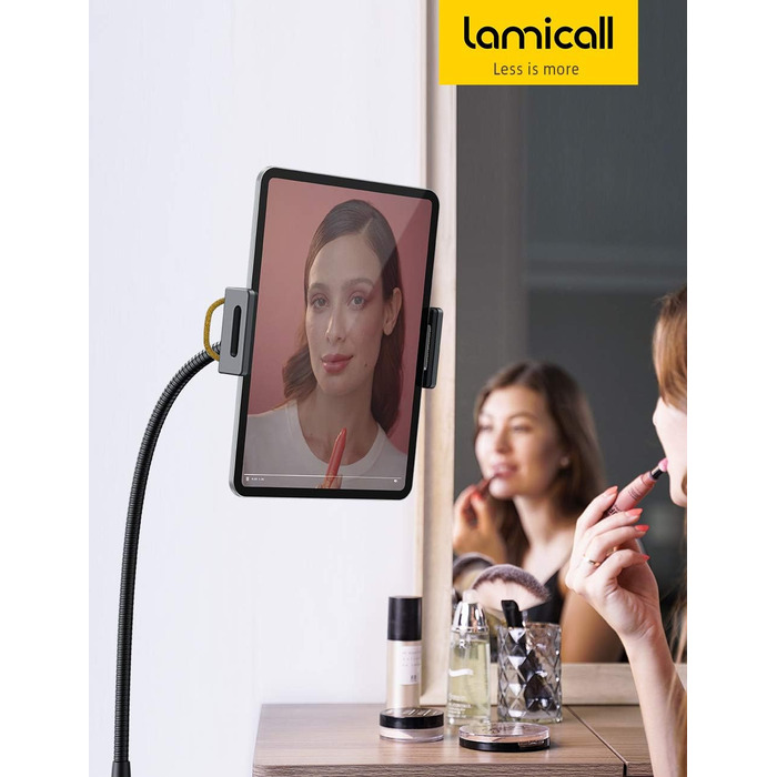 Підлоговий штатив-холдер для планшетів Lamicall з гнучким кронштейном (лебедіна шия), регульована висота, стійка база 4.8 кг, для iPad 12.9, iPad Air, Mini, Samsung Tab та планшетів 4.7-13 дюймів, чорний