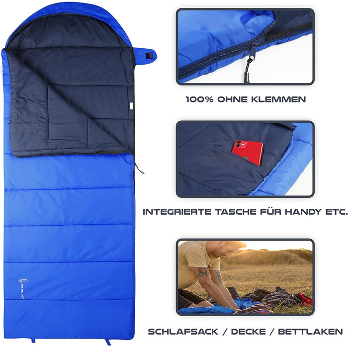 Mountrex 3-Season Sleeping Bag for Camping & Outdoor - Lightweight, Warm & Comfortable Sleeping Bag (205 x 75cm) - Adult, Unisex, Couplable Zipper - Blue