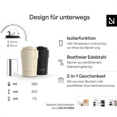 Термокружка LARS NYSØM 380 мл - термокружка для кави та чаю з нержавіючої сталі | З ізоляцією, без витоку, для подорожей | Berry Red/Carbon Black