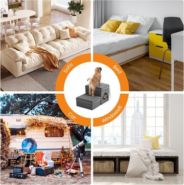 Сходинка для собак Sunowl 2 сходинки, складана, широка, з місцем для зберігання, для маленьких собак та котів, м'яка, неслизька поверхня