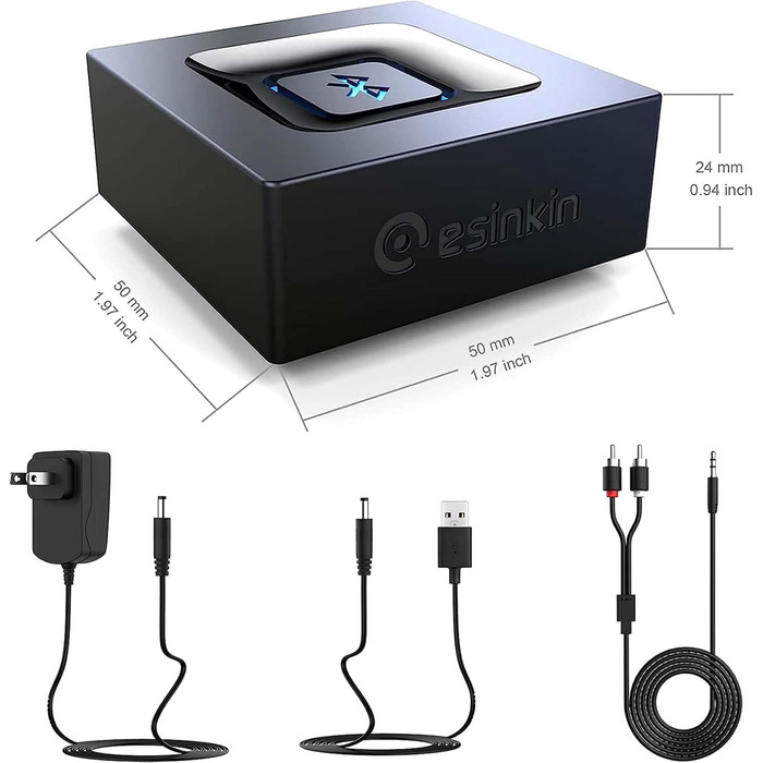 Bluetooth аудіо приймач Esinkin: адаптер для ПК, Mac, смартфона, планшета, AV-ресивера, стереосистеми, 3.5 мм та Cinch роз'єми, One-Push кнопка ввімкнення/вимкнення