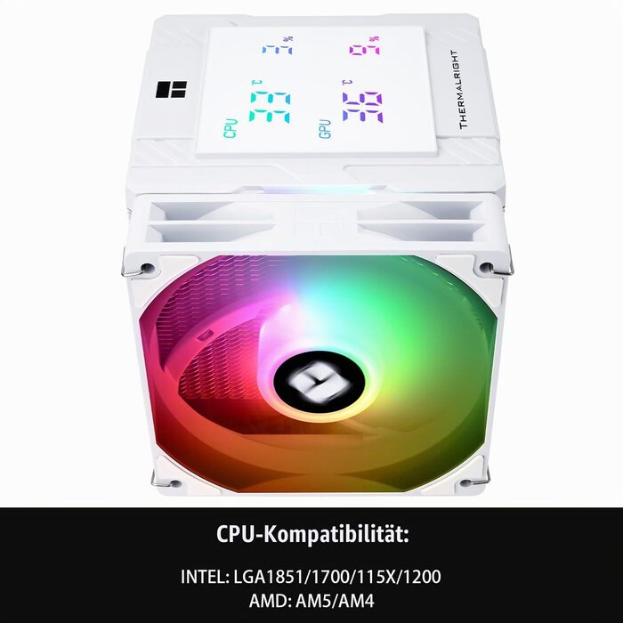 Кулер для процесора Thermalright Peerless Assassin 120 Digital ARGB White — двовежевий повітряний охолоджувач з цифровим дисплеєм, для AM4/AM5, Intel LGA1851/1700/1200