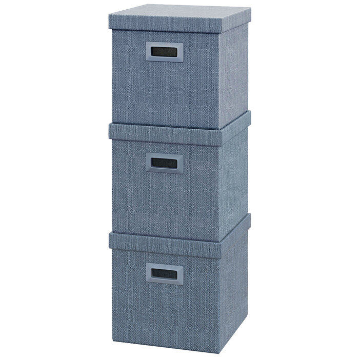 HOMCOM Storage Boxes 3-Piece Set, Stackable Storage Cubes, Foldable Storage Box for Living Room, Bedroom, 30 x 30 x 29 cm, Blue | Aosom