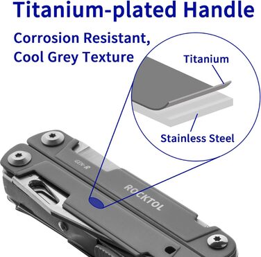 ROCKTOL 27-in-1 Multitool Pliers - EDC Pocket Knife with VG10 Blade & Titanium Handle - Hunting, Camping & Backpacking Tool