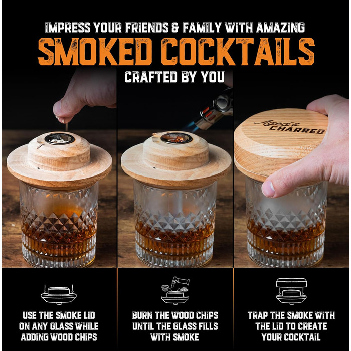 Набір для копчення віскі з факелом та сиропом у ретро-стилі – 8 смаків, тріски з дуба, подарунок для чоловіків, набір для копчення коктейлів – американський дубовий дим, стандартний набір з ліхтариком