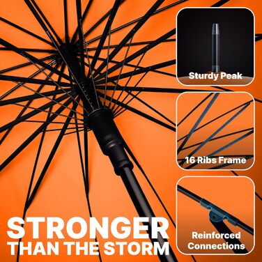 Гольф-парасолька Royal Walk XXL 54 дюйми (140 см) для 2 особи, штормстійка, легка, класична, дерев'яний руків'я, 16 ребер, унісекс (Помаранчевий)