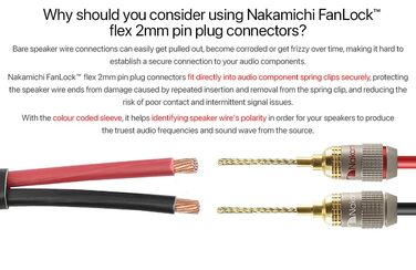 Nakamichi FanLock Excel Serie 24K позолочені бананові штекери 2 мм, 10-18 AWG, 4 мм, для акустичних систем, Hi-Fi аудіокабелів (16 шт - 8 пар)