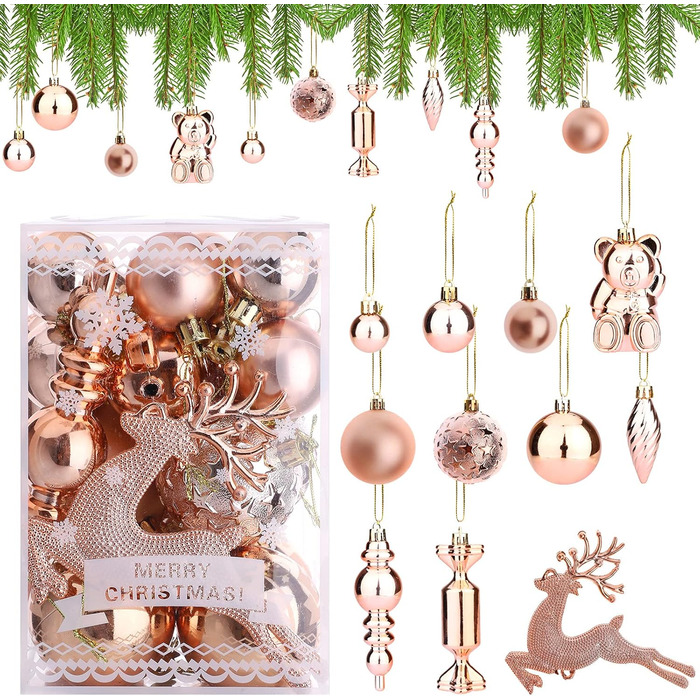 30 шт. Новорічні кулі Рожеве золото, прикраси для ялинки, 3см, 4см, 6см, міцні, для дому та святкування