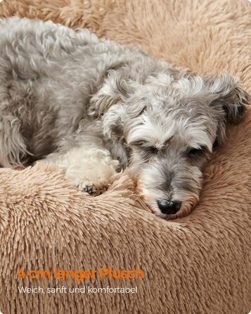 Крісло-лежанка для собак та котів Feandrea, м'яке, у вигляді подушки-донуту, 60 см, Ombré-Grey, знімний наповнювач, довгий плюш, 70x70x20 см, верблюжий колір