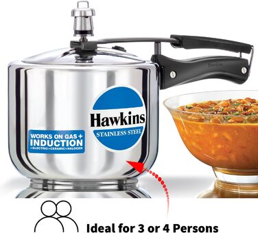 Hawkins Modell B 3 33 Hard Shell Cover L High Stainless Steel Pressure Cooker, small, silver