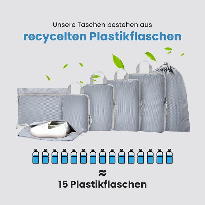 Набір кубиків-органайзерів для подорожей MEUVO - 7 шт. (сірий), компресійні, водонепроникні, для валізи/рюкзака