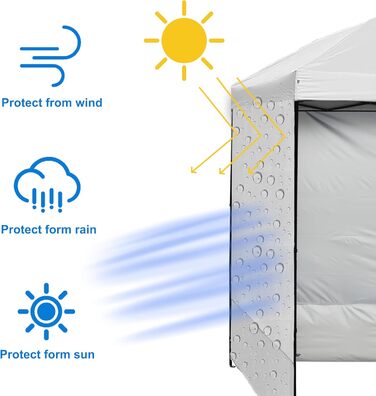 2 Baldachin Side Walls, Tent Side Wall for 3x3m Pop-Up Baldachin, Waterproof with Silver Coating for 3M Straight Leg, Outdoor Pavilions, Instant Awnings, White Side Wall Only