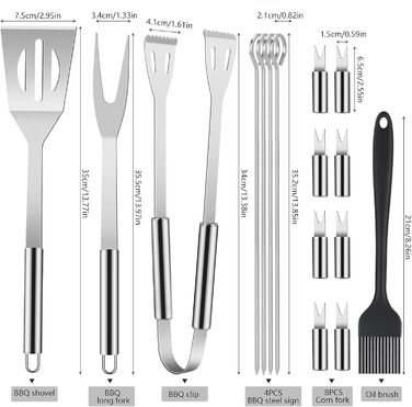 Набір інструментів для гриля BBQ, 16 шт. з нержавіючої сталі. Барбекю-утиліті, кухонні аксесуари для гриля, барбекю, приготування їжі на відкритому повітрі, для сім'ї, саду, вечірки