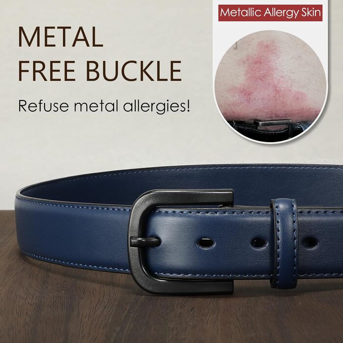 Чоловічий шкіряний ремінь VONMELLI без металу, TSA-сертифікований, синій, розмір пояса 48-52