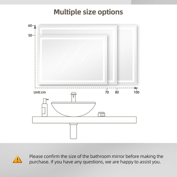 Дзеркало для ванної кімнати з підсвічуванням LED, 50x70 см, сенсорне керування, протитуманне покриття, 6400K, енергозберігаюче