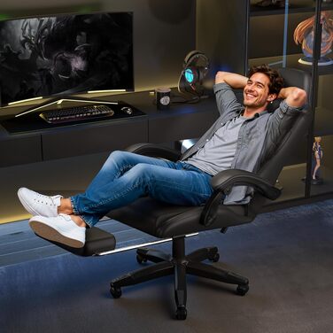 Ігрове крісло Bigzzia Ergonomic Gaming Stuhl з підніжкою та функцією масажу, чорне