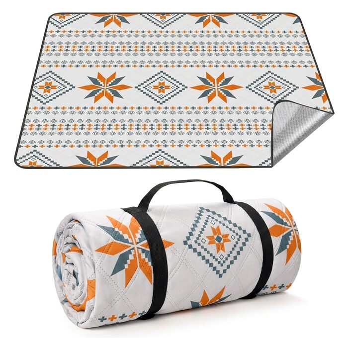 Плед для пікніка 200x200 см водонепроникний, пральний, антипісочний - килимок для пляжу, кемпінгу, 4-6 осіб, з ручкою для перенесення