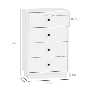 HOMCOM Chest of Drawers Sideboard with 4 Drawers Storage Cabinet Made of Wood Composite Modern Style Drawer Cabinet, Chest of Drawers for Living Room, Bedroom, Hallway 47 x 29 x 75 cm White | Aosom