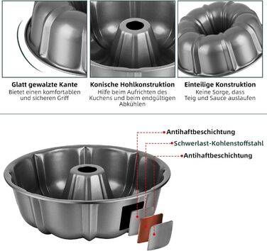 Форма для кексів Onader, нержавіюча сталь з антипригарним покриттям, 25,5 см, кругла форма для випічки кексів, хліба, здобної випічки, легко миється (сірий)